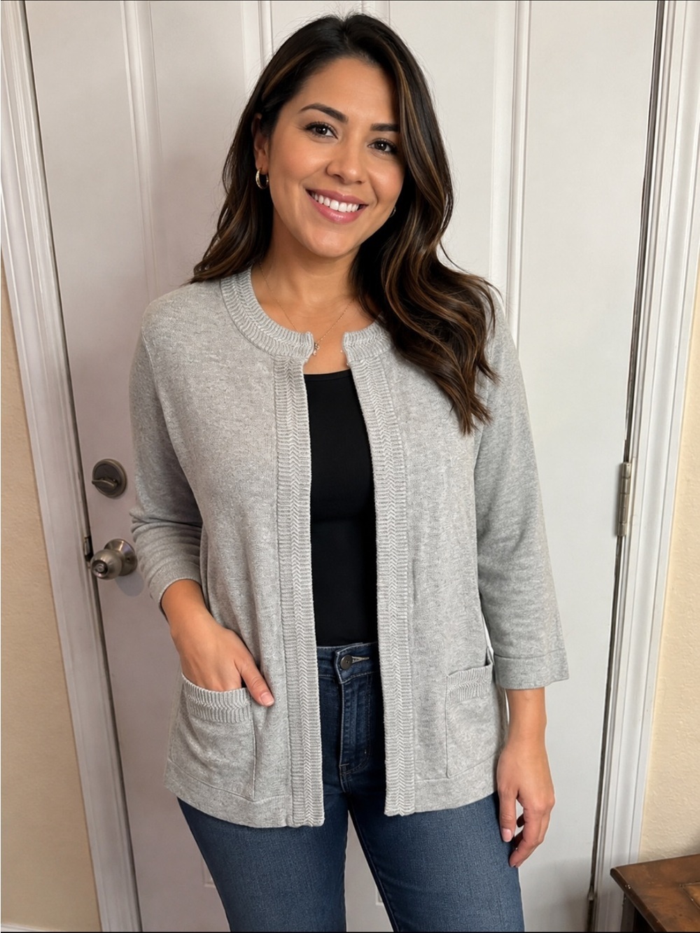Lands' End Women's Gray Open Front Blazer # 130